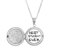 Collier avec médaillon avec citation « Best Student Ever Teacher » - Cadeau d'anniversaire