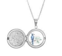 Collier avec médaillon en forme de branche bleue avec motif perroquet - Art déco - Cadeau d'anniversaire