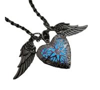 Collier avec médaillon en forme de cœur phosphorescent pour femme, pendentif aile d'ange et rose, bijou vintage gothique lumineux à offrir et à porter au quotidien