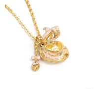 Collier avec médaillon en forme de tasse de thé plaqué or avec breloque cuillère - Collier avec pendentif en émail