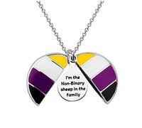 Collier avec médaillon ouvert avec inscription « I'm the non-Binary Sheep in the Family », L,