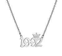 Collier avec numéro de l'année de naissance avec couronne, vieil anglais, bijou d'anniversaire mémorable pour femmes et filles, bijou d'anniversaire personnalisé en or véritable 18 carats avec