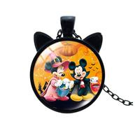 Collier avec oreilles de chat Mickey et Minnie Mouse - Pendentif rond en verre - Cadeau pour fille, Verre