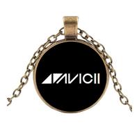 Collier avec pendentif « A God Avicii » avec logo Avicii - Bijoux DJ Tim Bergling - Chaîne cabochon en verre - Pour homme et femme, Alliage de zinc