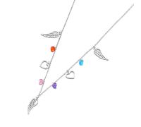Collier avec pendentif ailes et cœur coloré pour femme, adjustable, Zircone cubique