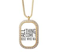 Collier avec pendentif « All Things Come To Those Who Wait » en cristal et diamant doré