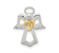 Collier avec pendentif ange gardien religieux en argent sterling 925 et ton or, 18,26 x 15,14 mm de large, 1,13 mm d'épaisseur, pendentif pour femme