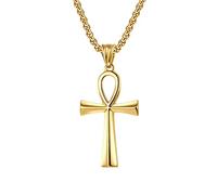 Collier avec pendentif Ankh égyptien antique, collier gothique vintage en acier inoxydable avec clé de vie pour homme, doré, 70