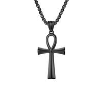 Collier avec pendentif Ankh égyptien antique, collier gothique vintage en acier inoxydable avec clé de vie pour homme, noir, 60