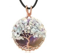 Collier Avec Pendentif Arbre de Vie en Cristal pour Homme Et Femme|Collier Ras Du Cou Rond en Pierre Précieuse, Équilibrant Le Reiki, La Méditation, L'Énergie, Le Stress, L'Anxiété, Amulette, B