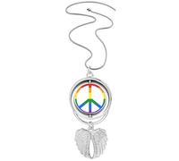 Collier avec pendentif arc-en-ciel anti-guerre LGBT ailes d'ange rotatif