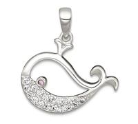 Collier avec pendentif baleine en argent sterling 925 poli rose et blanc CZ simulé diamant 17,6 mm pour femme