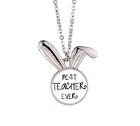 Collier avec pendentif « Best Teacher Ever Words » avec pendentif lapin