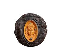 Collier avec pendentif Bouddha sculpté à la main, motif dragon en bois, bois de santal avec accents dorés, 5*7CM, Bois de santal, Sans pierres précieuses