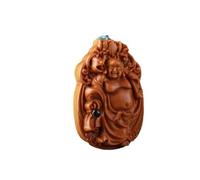 Collier avec pendentif Bouddha sculpté à la main, motif dragon en bois, bois de santal avec accents dorés, 5*7CM, Bois de santal, Sans pierres précieuses
