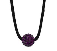 Collier avec pendentif boule de feu en cristal violet plaqué noir avec fermoir mousqueton de 41 cm avec cordon en satin de 14 mm de large pour femme