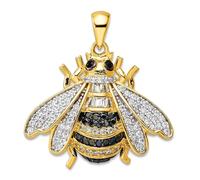 Collier avec pendentif bourdon en argent sterling 925 plaqué rhodium noir blanc doré CZ imitation diamant 24,83 mm