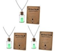 Collier avec pendentif bouteille fantôme phosphorescent, bijoux d'Halloween | Contient des mini figurines de chat et de chien, un joli accessoire à porter au quotidien, un joli cadeau de vacances adapté