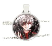 Collier avec pendentif cabochon rond en verre Tokyo Ghoul pour homme et femme, Verre