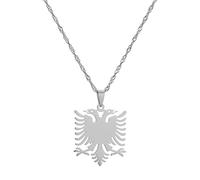 Collier Avec Pendentif Carte Aigle Albanais - Couleur Or Country Fashion Charm Hip-Hop Vague D'Eau Chaîne Fine Bijoux Patriotiques Délicats,Style Ethnique Womenmengirl Cadeaux Unisexes,White,50Cm