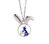 Collier avec pendentif carte de la Grande-Bretagne Irlande Drapeau Pays UK Lapin Animal Bijoux Cadeau