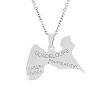 Collier avec Pendentif Carte De La Guadeloupe Française, Collier De Carte Patriotique Nationale Exotique avec Chaîne De 50 Cm pour Hommes Et Femmes, Motif Géométrique Minimaliste, Bijoux Tendance