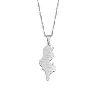 Collier avec pendentif carte de la Tunisie et nom de la ville en acier inoxydable - Bijoux tunisiens pour femmes et filles, 45cm or 17.7 Inches, Plaqué or