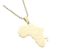 Collier Avec Pendentif Carte De L'Afrique Tendance - Collier Ethnique Avec Pendentif Carte Des Pays Et Drapeau National Pour Femmes Et Hommes Bijou Patriotique À Breloques Cadeau Jaune-B 60 Cm