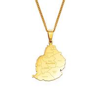 Collier Avec Pendentif Carte De L'Île Maurice,Collier Avec Pendentif Carte De L'Île Maurice Attrayant Pour Unisexe,Article Patriotique Bijoux De Charme D'Anniversaire Ethnique,Or,Chaîne De 60 Cm