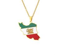 Collier Avec Pendentif Carte De L'Iran - Tendance Ethnique Iranienne - Pendentif Drapeau National - Contour De La Géographie De L'Iran - Colliers Traditionnels Pour Femmes Et Hommes - Bijoux De Charm