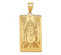 Collier avec pendentif carte de tarot Hiérophante en or jaune massif 14 carats 16,5 mm pour femme