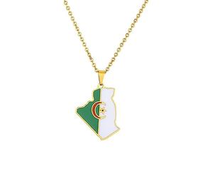 Collier Avec Pendentif Carte Du Drapeau De L'Algérie Avec Chaîne De 50 Cm - Pendentif Drapeau Traditionnel Du Pays Algérien,Collier D'Amitié Pour Femmes Et Hommes,Bijoux,Cadeau De Fête De Vacanc
