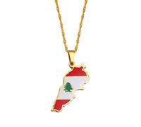Collier avec pendentif carte du Liban avec drapeau - Couleur or - Bijoux - Chaîne - #248321
