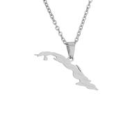 Collier avec pendentif carte et drapeau de Cuba pour homme et femme, collier avec pendentif en forme de carte de Cuba, accessoires de bijoux en acier inoxydable