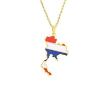 Collier avec pendentif carte et drapeau du Royaume de Thaïlande pour homme et femme Unisexe Bijoux Thai Pride, 60cm, Acier inoxydable