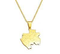 Collier avec pendentif carte et villes de l'Afrique en acier inoxydable pour homme, 60cm or 23.6 Inches, Plaqué or