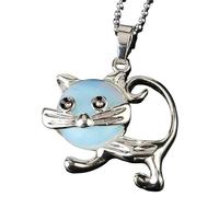 Collier Avec Pendentif Chat En Pierre Naturelle Pour Femmes Et Hommes | Charmant Animal En Pierre Précieuse Véritable Avec Chaîne En Argent Amulette Énergétique De Méditation Bijoux Cadeaux Po