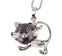Collier Avec Pendentif Chat En Pierre Naturelle Pour Femmes Et Hommes | Véritable Pierre Précieuse Joli Charme Animal Avec Chaîne En Argent Amulette D'Énergie De Méditation Bijoux Cadeaux Pour
