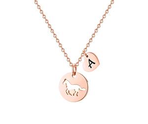 Collier avec pendentif cheval creux en acier inoxydable initial en forme de cœur TINGN - Cadeau de cheval pour femmes et filles, 16"+2", Acier inoxydable, Pas de pierre précieuse