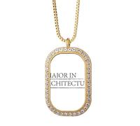 Collier avec pendentif citation I Major in Architecture Cristal Diamant Doré