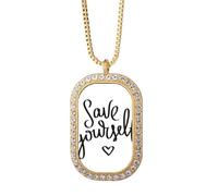 Collier avec pendentif citation « Save Yourself » - Art déco - Bijoux dorés en cristal de diamant