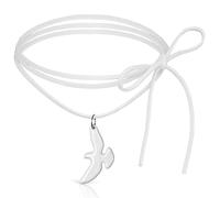 Collier avec pendentif colombe en céramique unique pour femme - 5 lacets inclus en noir, blanc, rose, lavande, beige. À porter de multiples façons, symbole de paix et d'amour, coffret cadeau complet