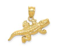 Collier avec pendentif crocodile poli massif texturé en or jaune 14 carats 17,9 x 24,5 mm pour femme
