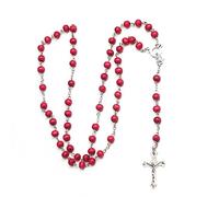 Collier avec pendentif croisé en bois naturel pour homme et femme - Chapelet rouge religieux - Bijoux de prière faits à la main - Collier avec pendentif croisé pour homme et femme