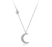 Collier avec pendentif croissant de lune en cristal et argent sterling S925 délicat oxyde de zirconium diamant étoile réglable collier ras du cou bijoux délicats cadeaux pour femmes filles meilleures