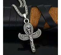 Collier avec Pendentif Croix Ankh, déesse égyptienne Isis, œil d'Horus, chaîne tressée, 61 cm, Argent