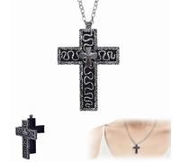 Collier avec pendentif croix antique avec compartiment secret, collier pendentif en forme de dix personnages, design imprimé 3D pour cadeau d'anniversaire, de Noël, de Saint-Valentin, M, Acier allié