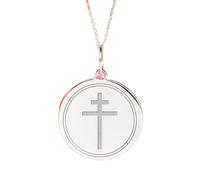 Collier avec pendentif Croix de Lorraine en argent sterling 925 | Charm délicat | Avec chaîne de 45 cm. Taille : 24 mm | Bijou unisexe fait main plaqué argent | LKRPS_00174