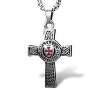 Collier avec pendentif croix des Templiers bahamut pour hommes et garçons en acier inoxydable vintage avec chaîne de 63,5 cm - Bijouterie Chevalier sacré croisé, 1.06 x 1.9 x 25inch, Acier inoxydable
