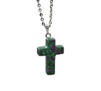 Collier Avec Pendentif Croix En Pierre Naturelle Pour Femme Et Homme, Cristal De Guérison, Quartz, Chakra, Reiki, Pierres Précieuses, Avec Chaîne, Bijoux De Foi, Cadeau Pour Anniversaire, Rubis E